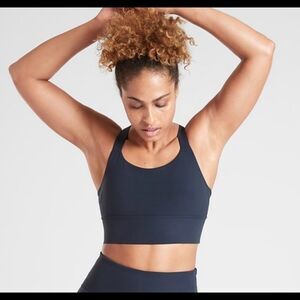 NWT Athleta A-C. Warrior Longline Bra Powervita. Navy. Large